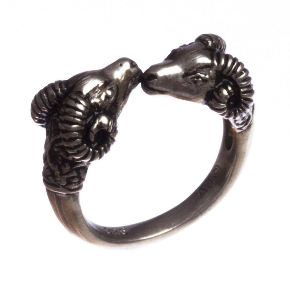 Silver Sterling Double Headed Ram Band with Antiqu
